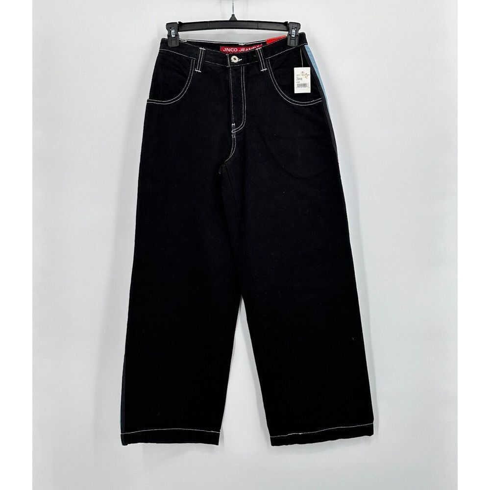 Vtg‎ JNCO Jeans Mens 29x30 Black Blue Tribal Crown Dragon Stripe Skate Deadstock